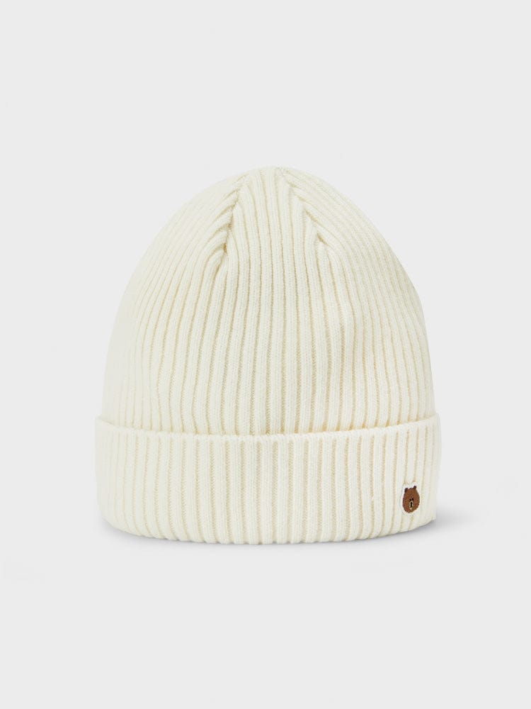 LF FASHION IVORY LINE FRIENDS by BROWN KNIT BEANIE HAT IVORY