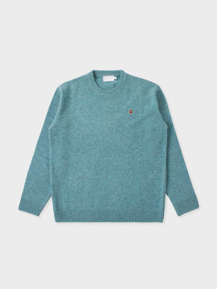 LF FASHION LINE FRIENDS by BROWN EMBROIDERED PATCH CREWNECK SWEATER BLUE