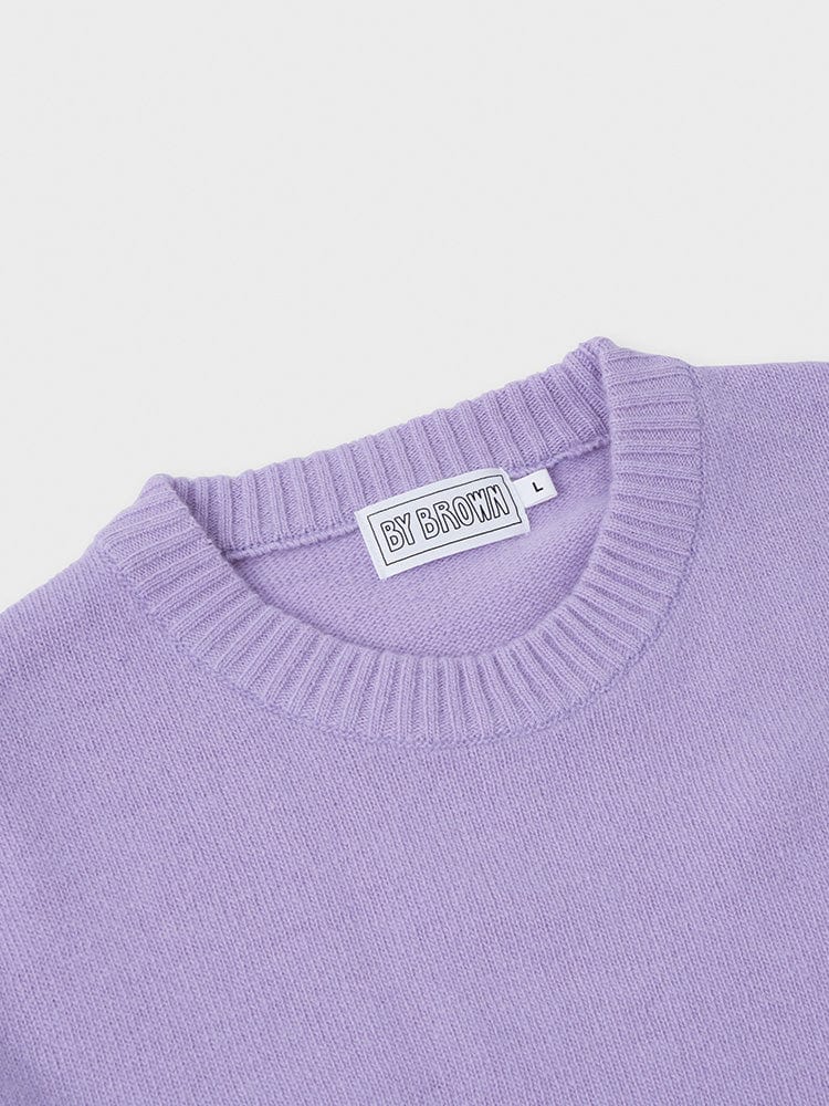 LF FASHION LINE FRIENDS by BROWN EMBROIDERED PATCH CREWNECK SWEATER PURPLE