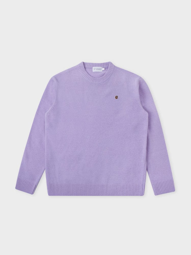 LF FASHION LINE FRIENDS by BROWN EMBROIDERED PATCH CREWNECK SWEATER PURPLE