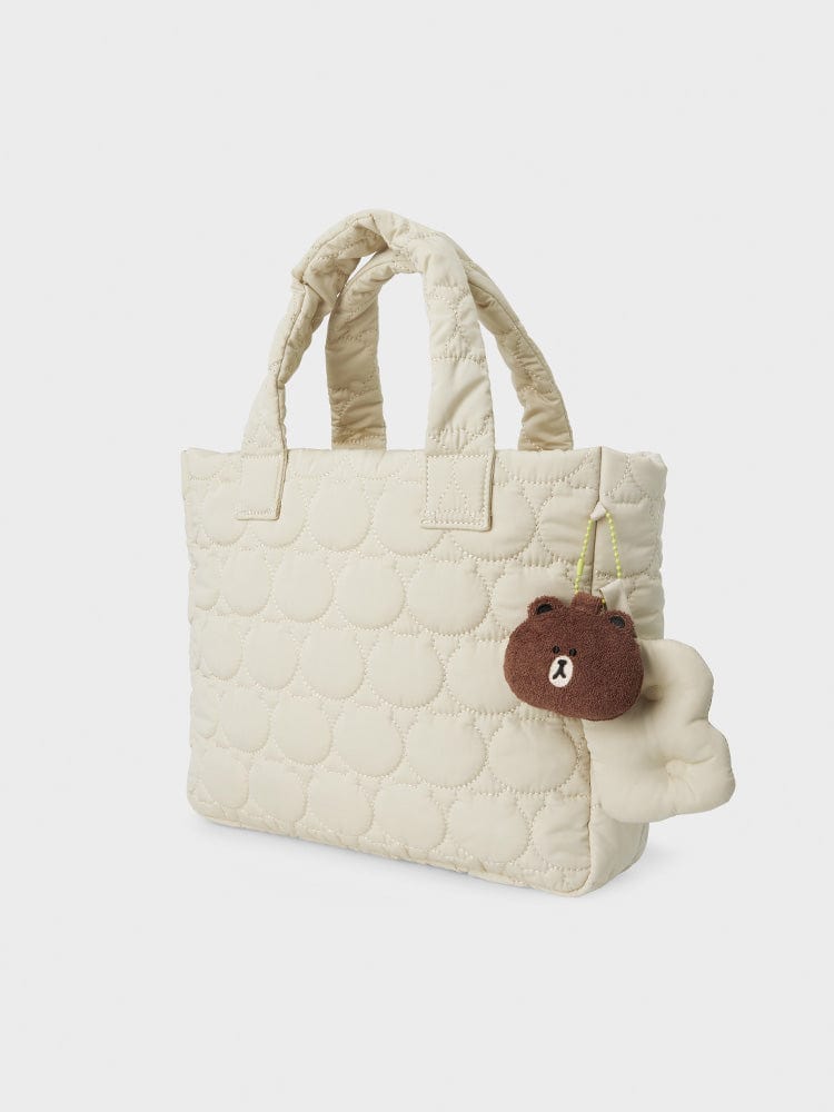 LF FASHION TOTE BAG LINE FRIENDS BROWN QUILTED PADDED TOTE BAG