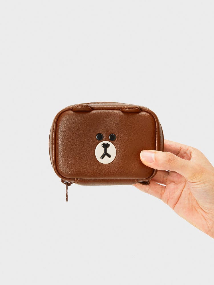 LF LIVING S LINE FRIENDS BROWN MULTI POUCH (S) LEATHERLIKE SQUARE